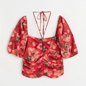 Red Floral Crop Blouse